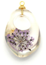 Approx. 31x19mm Resin Baroque Go-Go-Teardrop Pendant w/Dried Flowers, Purple (See Photos for Variation)
