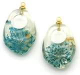 Approx. 31x19mm Resin Baroque Go-Go-Teardrop Pendant w/Dried Flowers, Blue (See Photos for Variation)