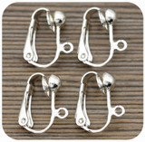 4pc (2 pairs) 16x13mm Brass Clip-On Earring Findings, Silver