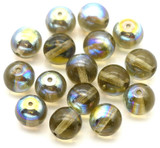 16pc 8mm Czech Pressed Glass Druk Round Beads, Gray/AB