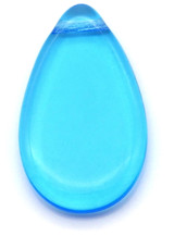 30x18mm Czech Pressed Glass Top-Drilled Flat Teardrop Pendant, Aqua