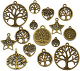 RANDOM PICK-- Approx. 25-Grams of 10-43mm Mixed Tree of Life Pendants/Charms, Antique Bronze