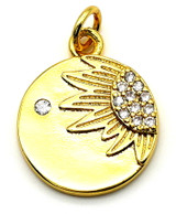 18x15mm Brass & Cubic Zirconia Round w/Sun Pendant, Gold