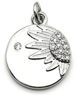 18x15mm Brass & Cubic Zirconia Round w/Sun Pendant, Silver