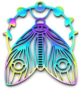 30x26mm Electroplated Stainless Steel Laser-Cut Luna Moth Pendant w/Moon Phases, Multi-Colored