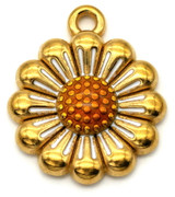 21x18mm Stainless Steel & Enameled Flower Pendant, Gold/White/Orange
