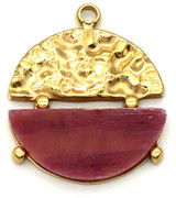 18x15mm 18k Gold-Plated Stainless Steel & Rhodonite Textured Round Pendant