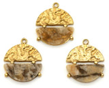 18x15mm 18k Gold-Plated Stainless Steel & Graphic Feldspar Textured Round Pendant (See Photos for Variation)