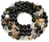 Approx. 15" Strand 4.5mm Black Tourmaline & Quartz Faceted Round Beads