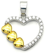 20x18mm Brass & Cubic Zirconia Open Heart Pendant, Silver w/Gold