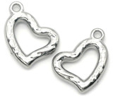 2pc 15x10mm Stainless Steel Textured Heart Pendants