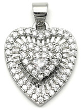 19x16mm Brass & Cubic Zirconia Heart Pendant, Silver