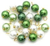 20pc 13x8mm Glass Pearl Drops w/Brass Loop, Meadow Green Mix