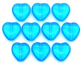 10pc 12mm Czech Pressed Glass Heart Beads, Transparent Aqua
