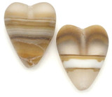 2pc 16x13mm Czech Pressed Glass Long Heart Beads, Matte Crystal w/Striated Varied Brown