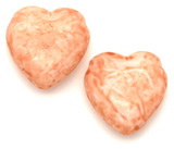 2pc 15x16mm Czech Pressed Glass Top-Drilled Heart Beads, Alabaster w/Vivid Pumpkin