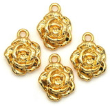 4pc 11x8mm 18K Gold-Plated Brass Rose Charms