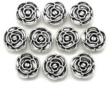 10pc 10x4mm Rose Spacer Beads, Antique Silver