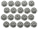 20pc 9mm 4-Petal Looped Floral Bead Caps, Antique Silver
