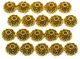 20pc 9mm 4-Petal Looped Floral Bead Caps, Antique Gold