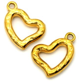 2pc 15x11mm Stainless Steel Textured Heart Pendants, Gold