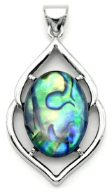 Abalone Shell (Assembled) & Brass Fancy Oval Pendant, Silver