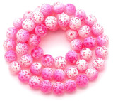 Approx. 15" Strand 8mm Enameled Glass Round Beads, Hot Pink & White (See Photos for Variation)