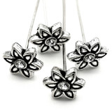 4pc Approx. 54x10mm 20-Gauge Rhinestone Flower Headpins, Antique Silver
