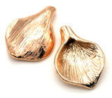 2pc 17x12mm Brass Curled Leaf Charm Bead, Rose Gold