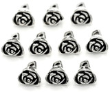 10pc 8x6mm Rose Blossom Drops, Antique Silver