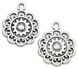 2pc 25x20mm Scallop Round Medallion Pendant, Antique Silver