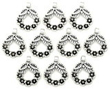 10pc 22x18mm Floral Wreath Slide Pendants, Antique Silver