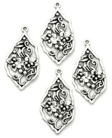 4pc 35x18mm Floral Leaf Pendants, Antique Silver