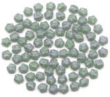 Approx. 10 Gram Bag of 6mm Czech Pressed Glass Star Beads, Light Peridot w/Pebbled Lila