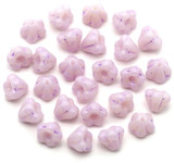 Approx. 5-Gram Bag (About 25pc) of 6x4mm Czech Pressed Glass Baby Bell Flower Beads, Ivory w/Pebbled Lila