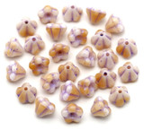 Approx. 5-Gram Bag (About 25pc) of 6x4mm Czech Pressed Glass Baby Bell Flower Beads, Ivory-Almond Swirl w/Lavender Wash