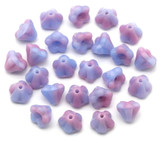 Approx. 5-Gram Bag (About 24pc) of 6x4mm Czech Pressed Glass Baby Bell Flower Beads, Mixed Blue & Pink
