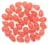 5-Gram Bag (About 36pc) 6x4mm Czech Pressed Glass Teardrop Beads, Crystal w/Peach-Pink Opal Coat