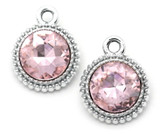 2pc 18x14mm Crystal & Brass Round Charms, Light Rose & Silver