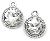 2pc 18x14mm Crystal & Brass Round Charms, Crystal & Silver