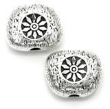 2pc 14x12x7mm Textured Spacer Beads w/Flower, Antique Silver