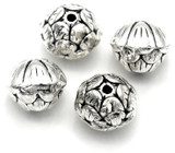 4pc 10x8mm Lotus Flower Spacer Beads, Antique Silver