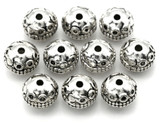 10pc 9x7mm Circle-Patterned Round Spacer Beads, Antique Silver