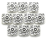 10pc 10mm Patterned Square Spacer Beads w/Flower, Antique Silver