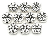 10pc 9mm Flower Spacer Beads, Antique Silver