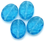 4pc 16x12mm Czech Pressed Glass Patterned Oval Beads, Aqua