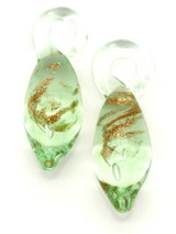 2pc Approx. 21-23mm Lampwork Glass Teardrop Charms, Aqua/Copper Sparkle