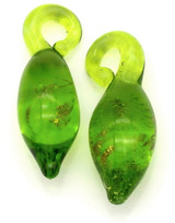 2pc Approx. 21-23mm Lampwork Glass Teardrop Charms, Olive/Copper Sparkle