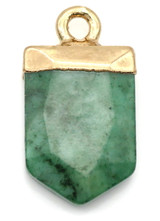 19x10mm Faceted Green Jasper (Dyed) Point Pendant, Green/Gold