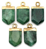 19x10mm Faceted Green Jasper (Dyed) Point Pendant, Green/Gold